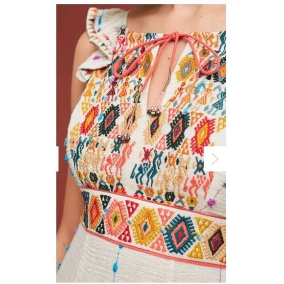 Anthropologie Maeve Llama Artisan Embroidered Midi Peasant Dress Sz 2 Boho - Picture 3 of 8